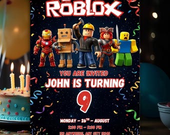 ROBLOX Birthday Invitation: Editable Canva Template (5x7", PDF) Roblox Gaming Platform