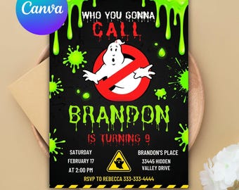 Ghostbusters birthday invitation, Printable editable invite, frozen empire party, ectomobile, boy birthday, digital template