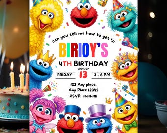 Elmo Birthday Invitation, Sesame Street Theme Party Evite, Editable Canva Template (Digital Download)