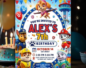 Paw Patrol Birthday Invitation Editable Canva Template | Puppy Party Invite | Instant Digital Download