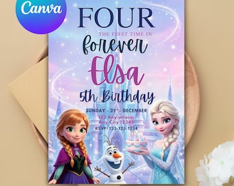 Frozen Elsa 5th Birthday Invitation, Snowflake Winter Party Template (Digital Download)