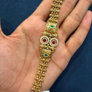Indian Traditional Gold Plated Bracelet | Kundan Pearl Ruby Statement Cuff | Ethnic Temple Jewelry | Indian Wedding Bridal Bracelet Gift