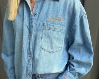 Oklahoma State Denim Button Down | Go Pokes Embroidered Game Day Shirt | OSU Hidden Cuff Detail