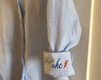 OKC Thunder Embroidered Striped Button Down Shirt | Game Day Oversized Top