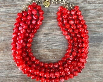 Red Bead Necklace – Chunky Beaded Necklace Handmade in Cherry Red Bead Necklace