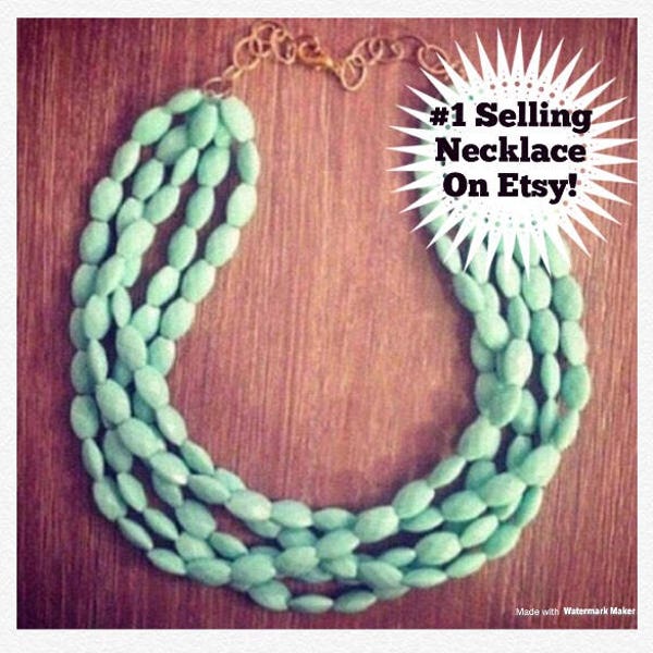 Necklace for Women Statement Necklace - Chunky Beaded Statement Necklace MultiStrand in Mint
