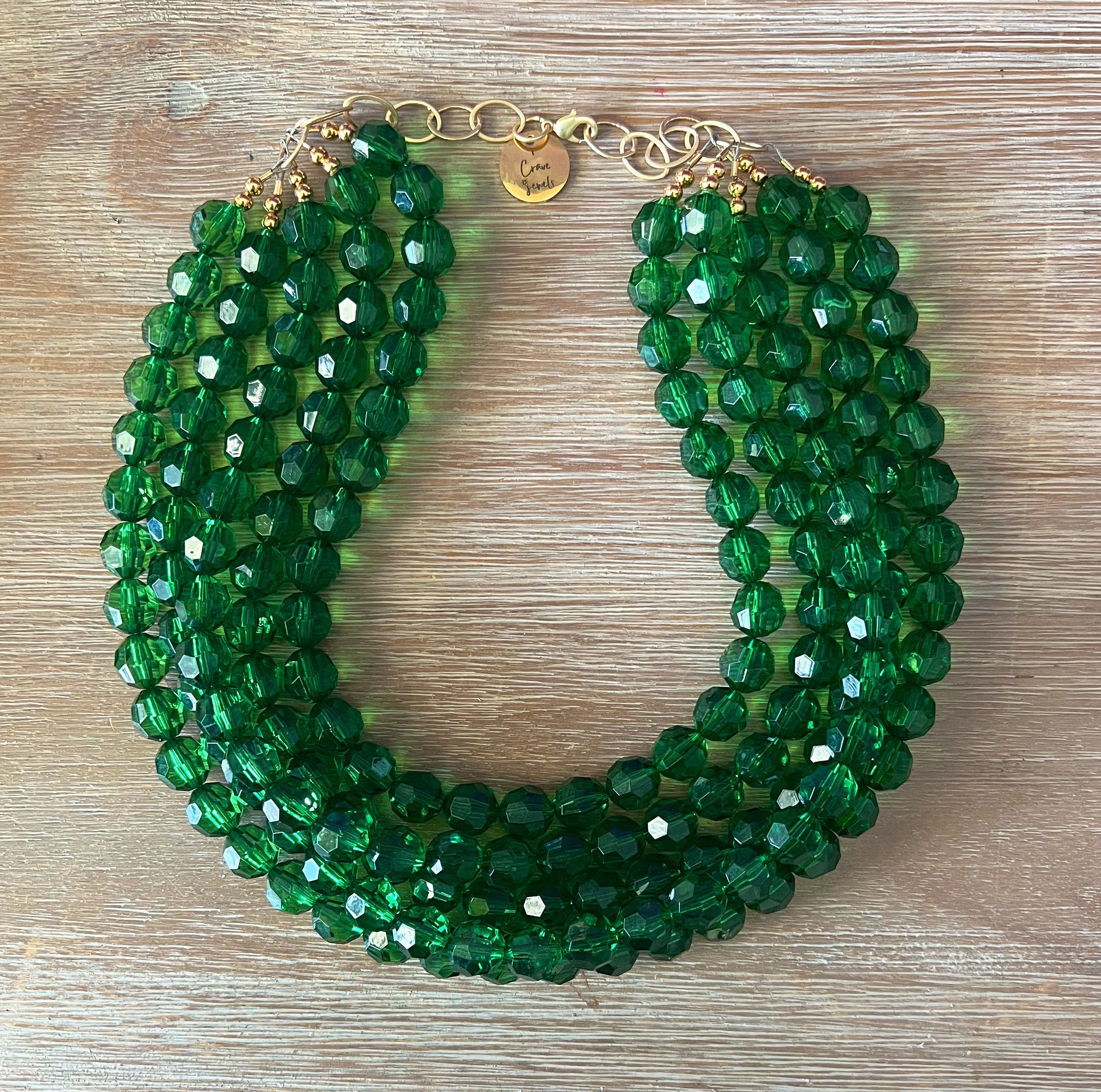 Green Statement Necklace – Chunky Beaded Necklace Handmade in Green