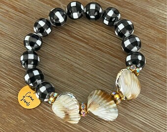 Stretch Bracelet – Shell Bracelet - Jewelry - Gorgeous Shell Bracelet the Cape Cod Plaid Beach Bracelet