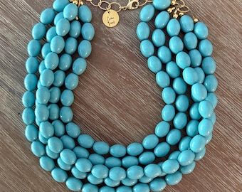 Robins Egg Blue Beaded Necklace – Chunky Beaded Necklace Handmade in  Blue Bead Necklace