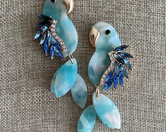 Parrot Earrings - Statement Earrings Crystal Statement Jewelry Beaded Earrings - Beach Earrings