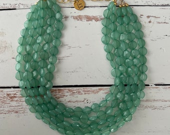 Necklace for Women Statement Necklace - Chunky Beaded Statement Necklace MultiStrand in Mint