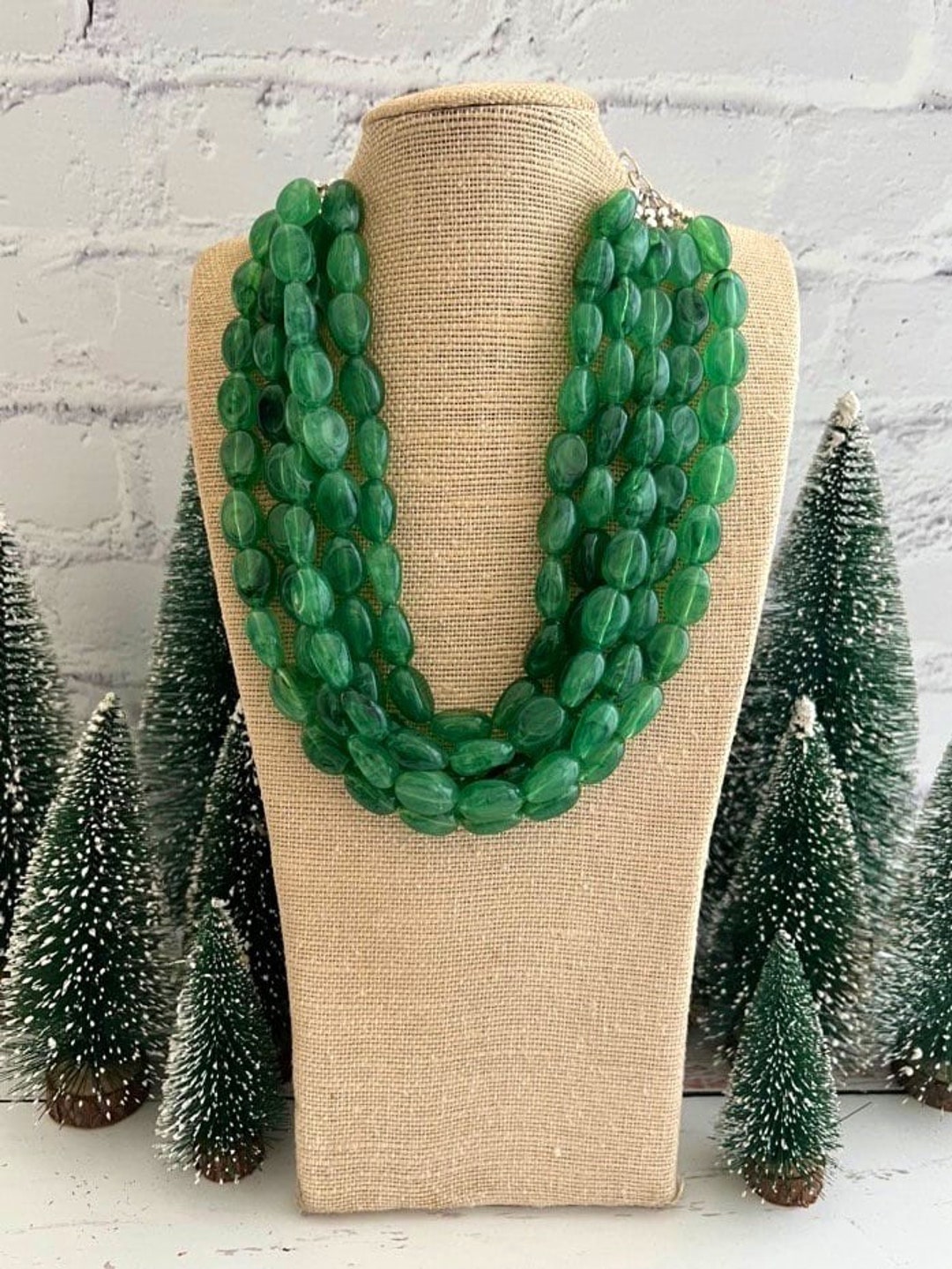 Necklace for Women Green Statement Necklace – Chunky Beaded