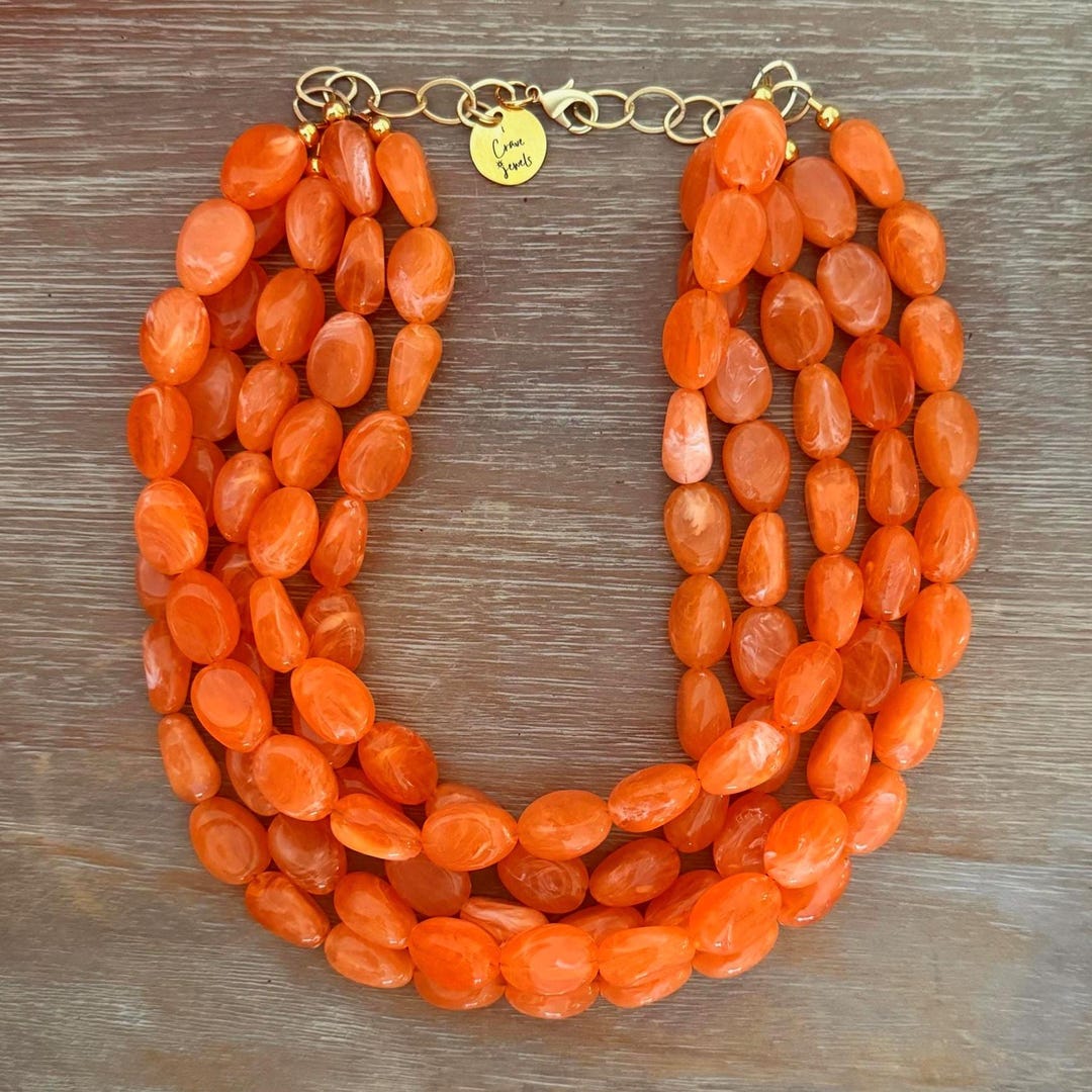 Orange Bead Necklace – Chunky Beaded Necklace Handmade in Orange