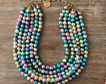 Necklace for Women Multi Strand Necklace - Rainbow Necklace - Statement Necklace