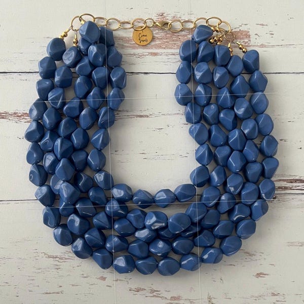 blue jewelry BLUE HYDRANGEA statement necklace september birthstone blue bib necklace beaded necklace statement jewelry cornflower
