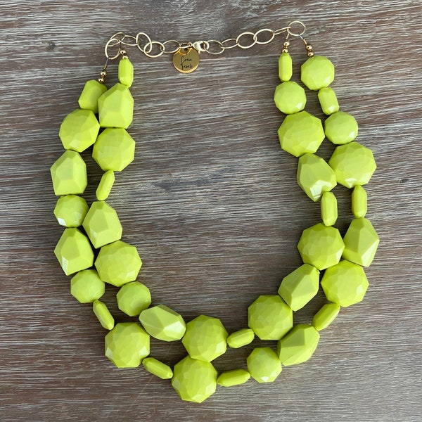 Necklace for Women lime green betty Bead Necklace - Chuncky Beaded Statement Necklace Multistrand in Yellow