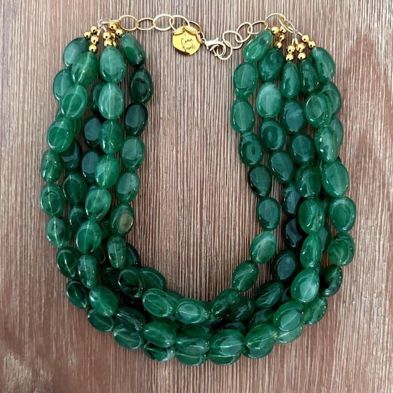 Necklace for Women Green Statement Necklace – Chunky Beaded Necklace Handmade in Emerald Green Beads, Spring 2026