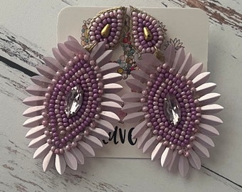 Statement Earrings Crystal Statement Jewelry Beaded Earrings - The Indigo Collection - Purple Boho Earrings