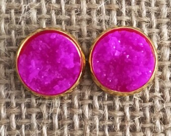 Druzy Studs in Radiant Orchid