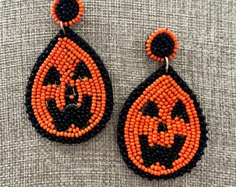 Pumpkin Earring -  Halloween Earring -Statement Earrings Boho Earrings Beaded Earring - Halloween Jewelry Earrings