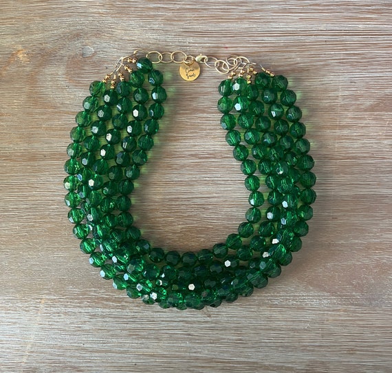 Green Statement Necklace – Chunky Beaded Necklace Handmade