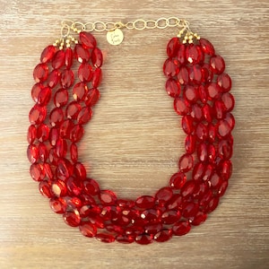 Necklace for Women Beaded Necklace - Red Bead Necklace – Chunky Beaded Necklace Handmade in Crimson Red Beads, Holiday 2024  Fashion