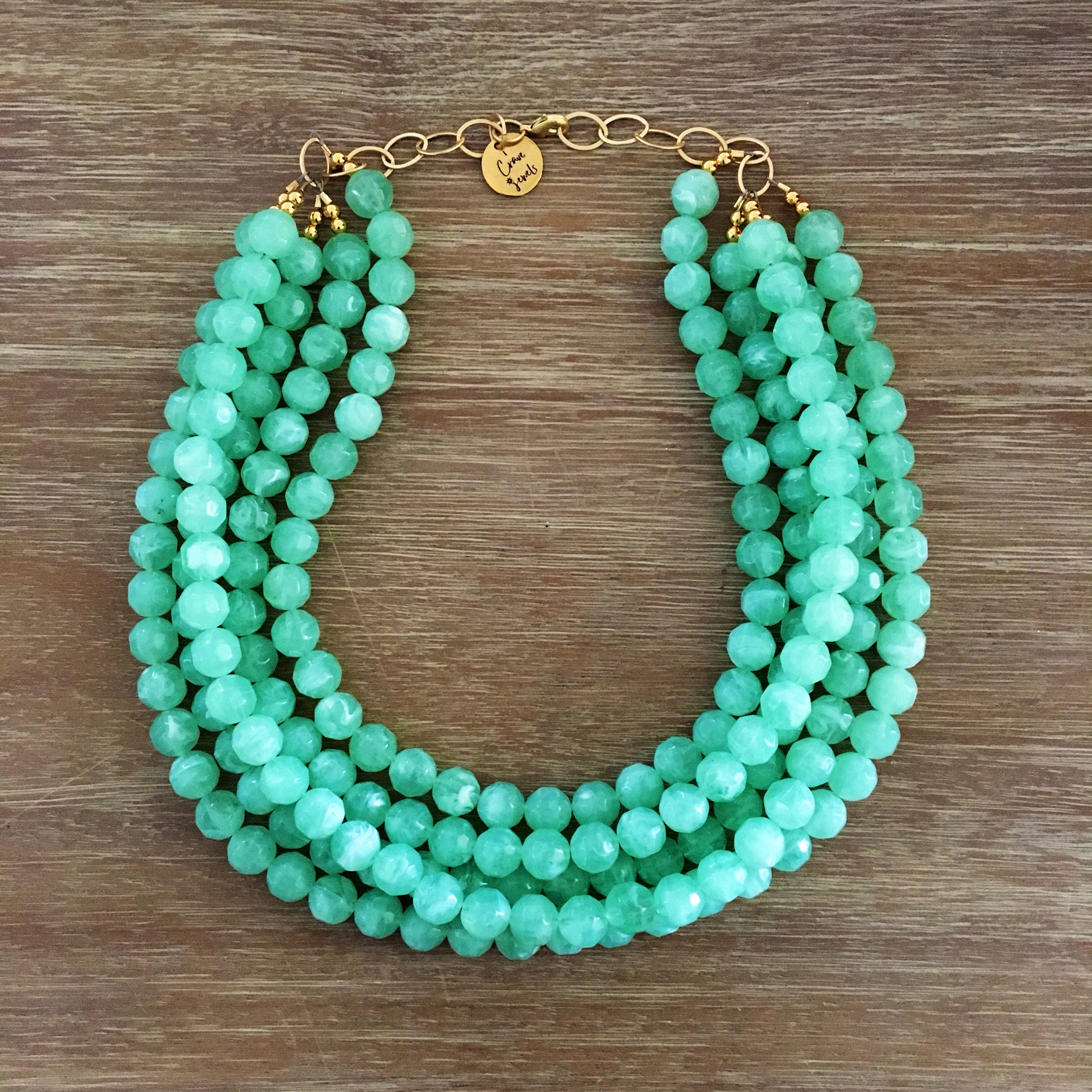 Green Bead Necklace Chunky Beaded - Etsy