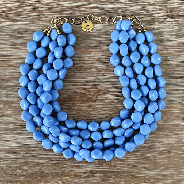 Newport Blue blue jewelry cornflower statement necklace september birthstone blue bib necklace beaded necklace statement jewelry