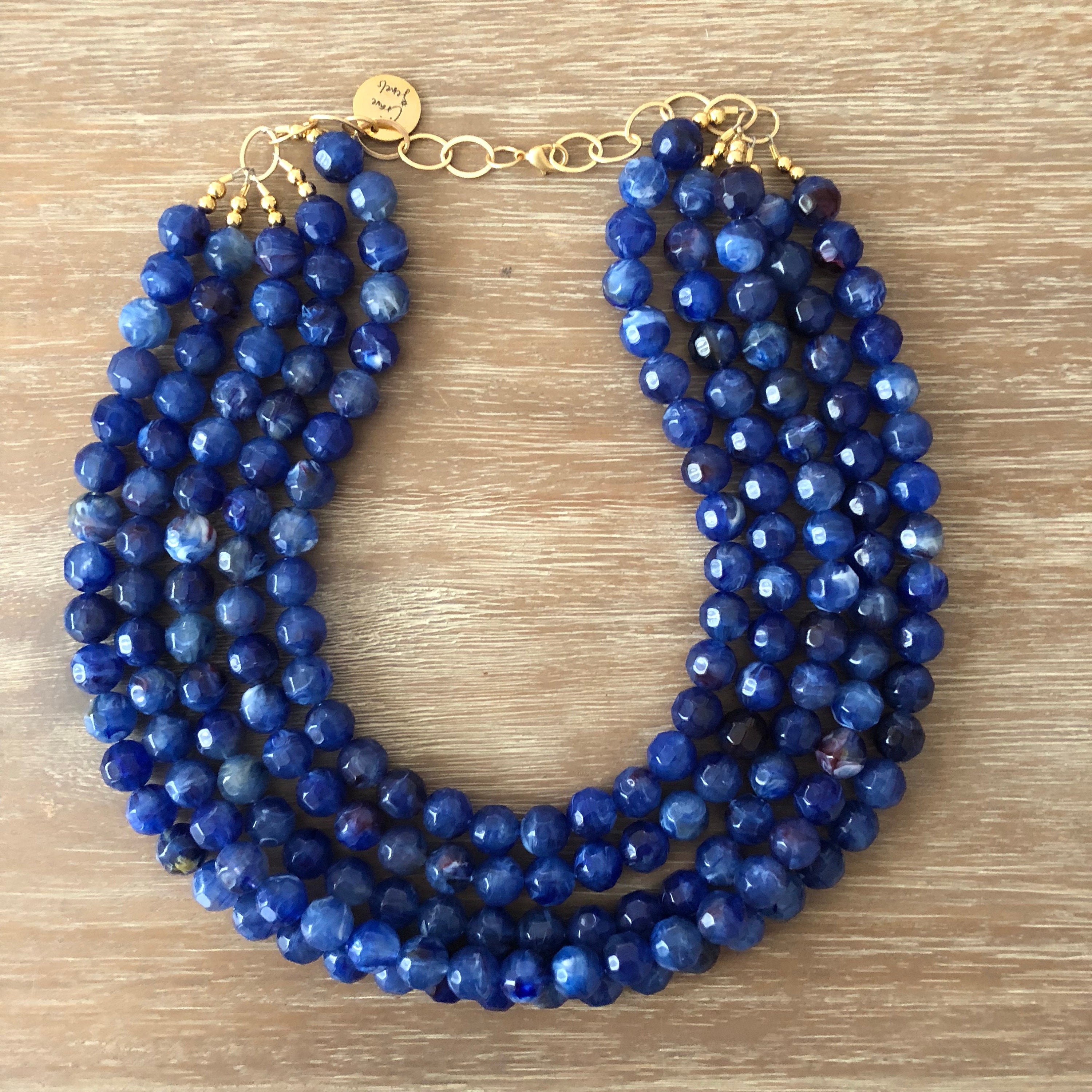 Navy Blue Beaded Necklace Blue Jewelry 