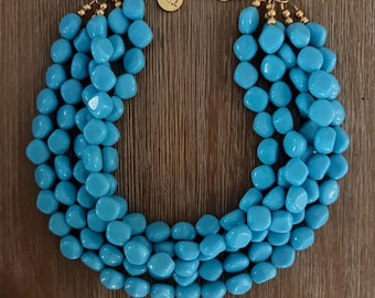 BAHAMA BLUE Beaded Necklace – Chunky Beaded Necklace Handmade in Castle Hill Blue Bead Necklace