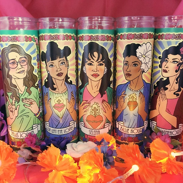 Female Artists - Memorial Votive Candles (Selena, Billie Holiday, Amy Winehouse, Janis Joplin, Lisa Left Eye Lopes)