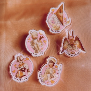 Horror Game Pastel Pronoun Pins 40mm Acrylic Lapel Pins