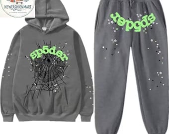 Grey Sp5der Tracksuit Set || Spider Web Graphic Hoodie Joggers|| Y2K Streetwear Outfit