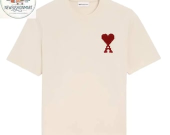 Ami Paris Herz Logo T-Shirt || Minimalistisches Unisex Baumwoll T-Shirt || Lässiges Streetwear Top