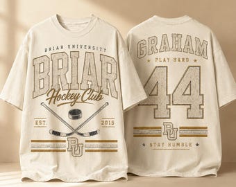 Camiseta del Briar Hockey Club, camiseta deportiva universitaria vintage, camiseta de hockey con número personalizado, camiseta estilo jersey Graham 44, regalo de hockey Comfort Colors