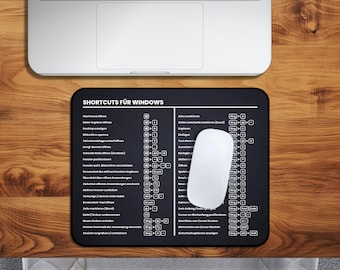 Windows Shortcut Mauspad – Ergonomische Desk Mat mit Tastenkombinationen für effizientes Arbeiten im Büro & Home Office (auch als Geschenk)