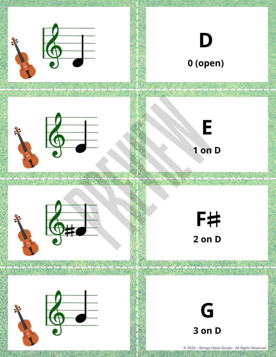 Violin D and A String Flashcards - Etsy