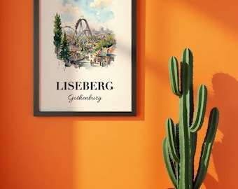Quadro da parete di Liseberg, stampa di Liseberg, acquerello svedese, regalo Liseberg, poster di viaggio, regalo per l'inaugurazione della casa