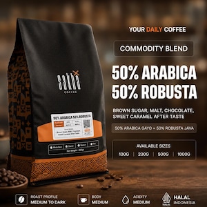 Det bästa arabica- och robustakaffet från kaffeproducerande länder; 50 % Arabica- och robustakaffe