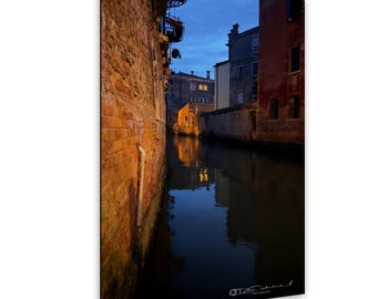 Venice Canal Night Photography Print, Italy Cityscape Wall Art
