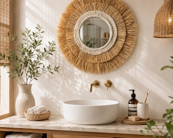 Bauernhaus Wandspiegel - zweistufiges Raffia Design, Wohnzimmer Schlafzimmer Badezimmer Dekor