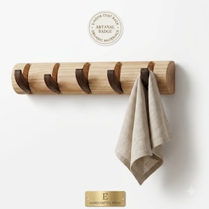 Retractable Wooden Coat Rack, 5 Flip Down Hooks, Entryway Organizer, Minimalist Wall Hanger