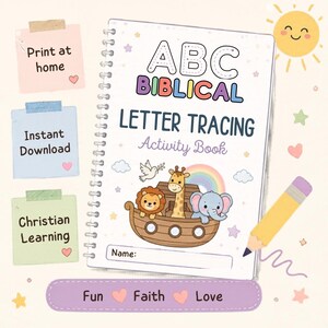 Bible ABC Letter Tracing Book | Printable PDF Homeschool & Church Activity | Christian Alphabet Workbook