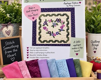 Heartsong Appliqué Quilt Pattern | Heart Wreath Wall Hanging, Pillow Block