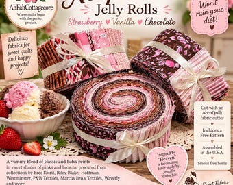 Neapolitan Jelly Roll | Pink Brown Cream Fabric Strips (2.5 Inch) | Cottagecore Quilting Bundle | Free Pattern