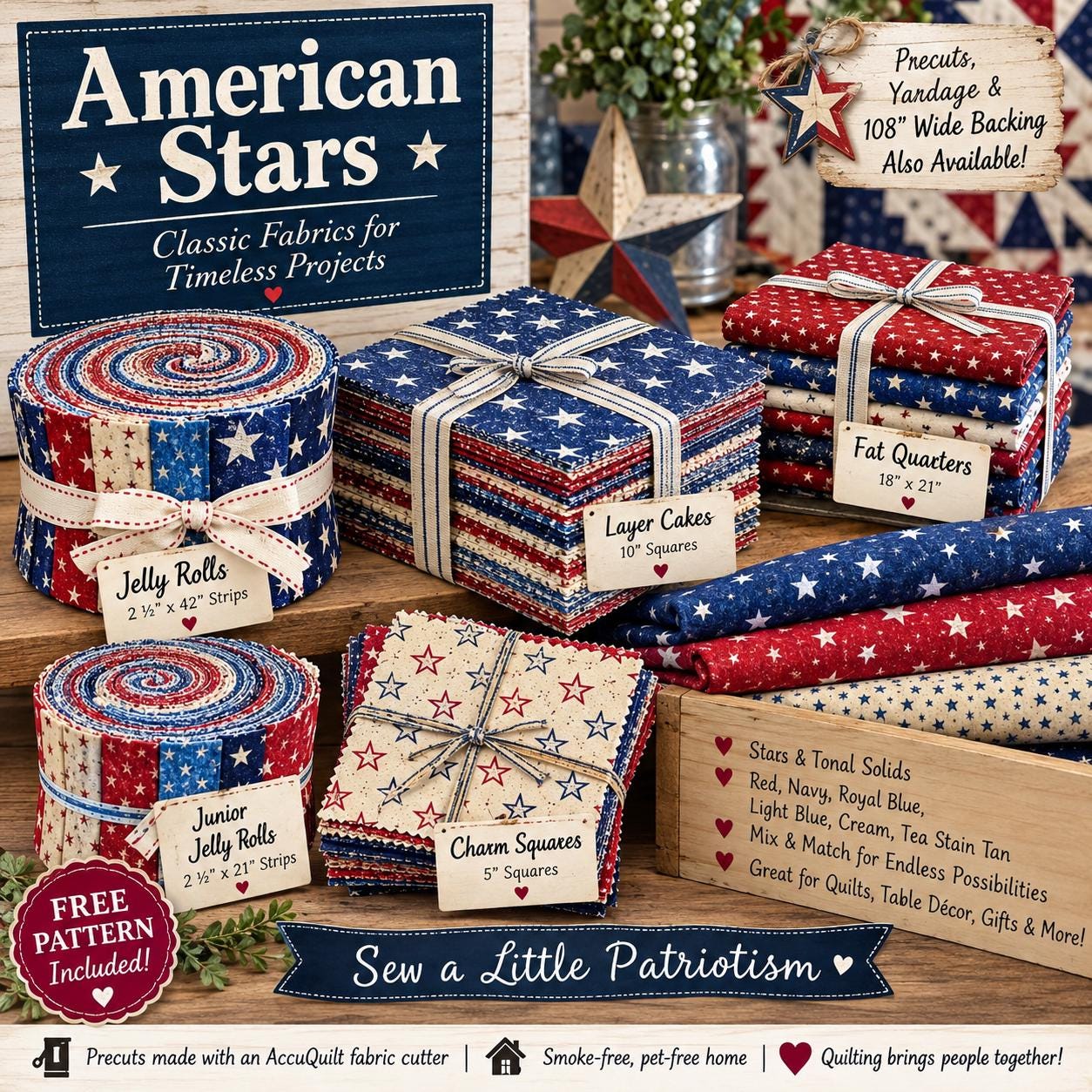 American Stars Fabric Precuts Patriotic Americana Quilting Collection