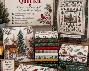 Winter Forest Quilt Kit | Woodland Animals, Cardinals, Pine Trees | Moda Fabrics