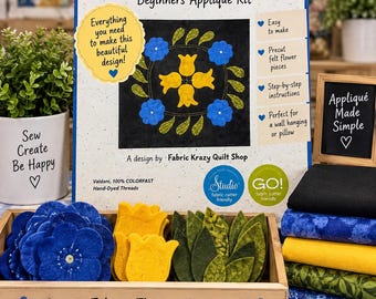 Jessie's Flowers Appliqué Kit | Precut Floral Fabric Pieces for Hand or Machine Embroidery
