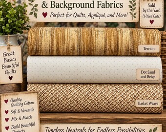 Neutral Coordinate Quilting Cotton Fabric | Sand Dot, Gold Terrain, Basket Weave Prints