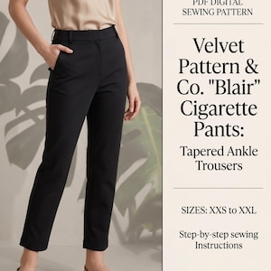 Cigarette Pants Sewing Pattern PDF | Tapered Ankle Trousers for Women | High Waist Slim Fit Tailored Work Pants DIY